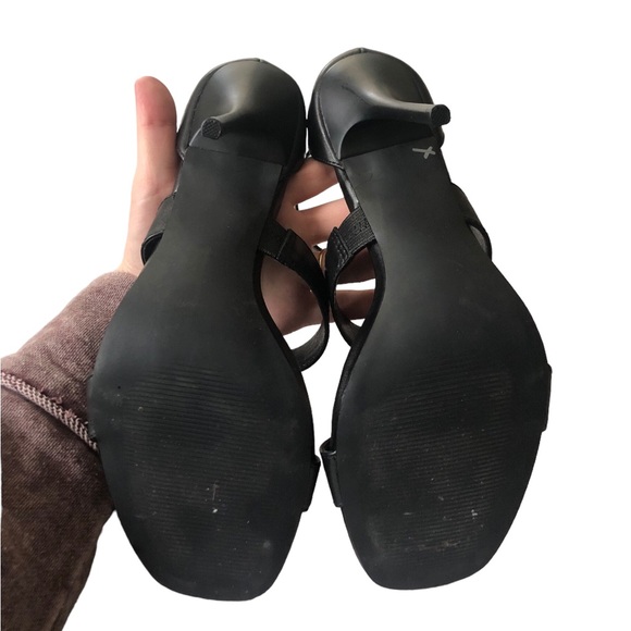 STEVE MADDEN Jelena Black Leather Square Toe Stiletto Heels Strappy Sexy Sz 10M - Picture 7 of 9